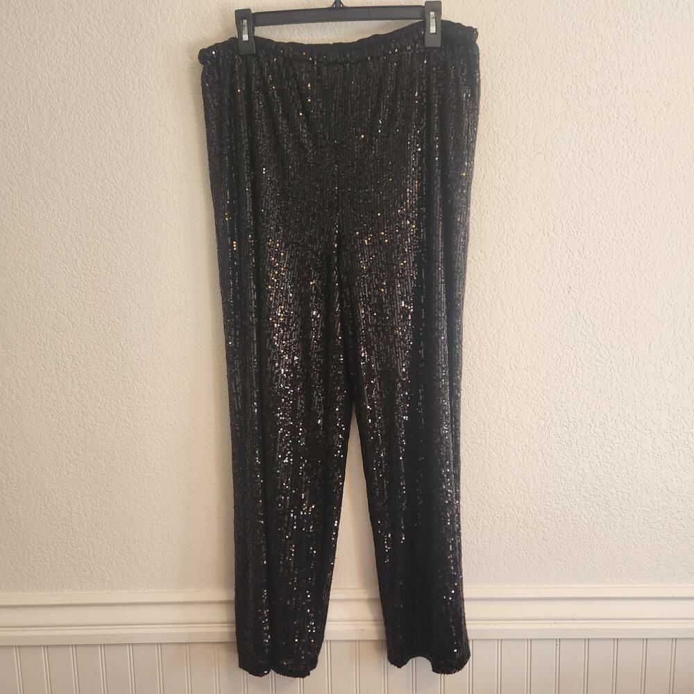 Nicole Miller Women's‎ Size XL Straight Leg Black Sparkle Pants New